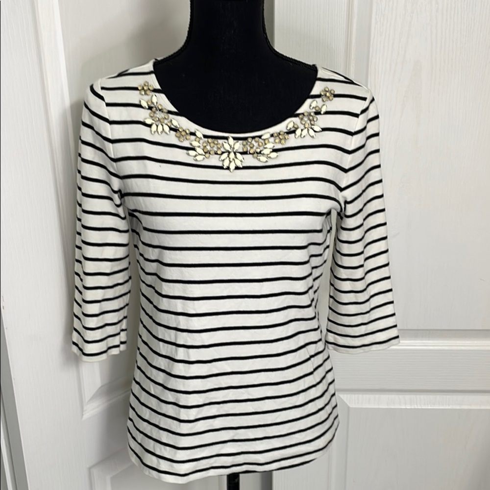 Massimo Dutti breton stripy Top with Embellished neckline size XS fits S too